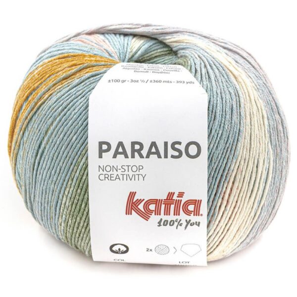 Bol wol van het merk Katia Paraiso in de kleur Verdes/auga/rosa